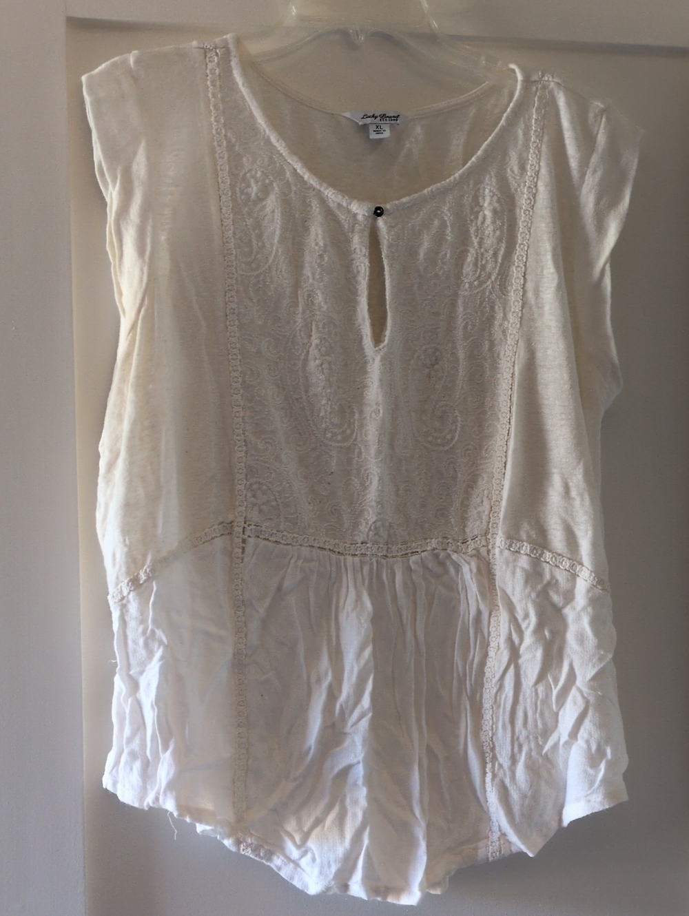 Lucky Brand Cream Lace-Front Cap Sleeve Tunic